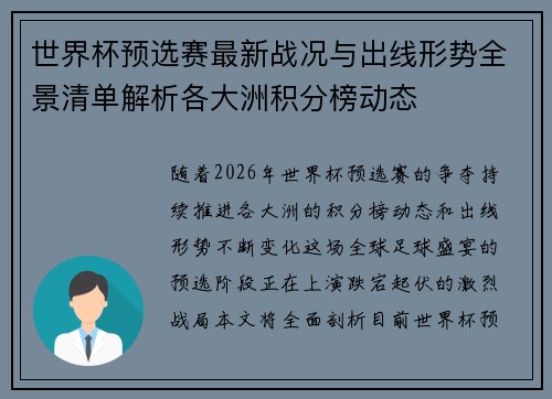世界杯预选赛最新战况与出线形势全景清单解析各大洲积分榜动态 世界杯预选赛最新战况与出线形势全景清单解析各大洲积分榜动态